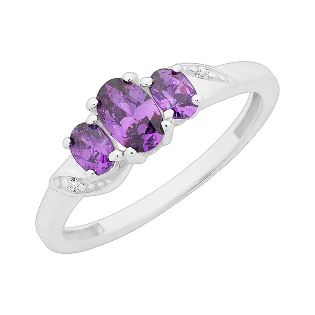 Amethyst & Diamond Silver Ring
