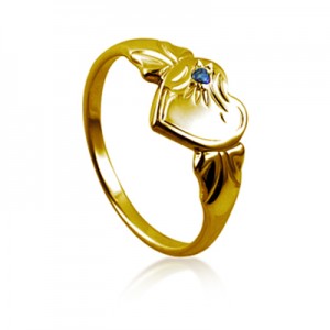 9ct Heart Signet Ring with Sapphire/Ruby CZ